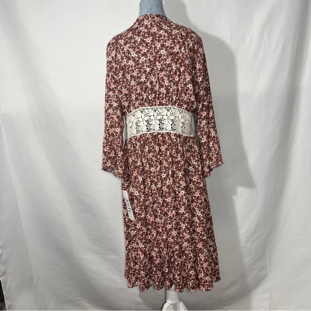 Vintage Jody California Cover Up Flower Print Flare Sleeve Womens Brown Sz L/XL - Picture 5 of 13